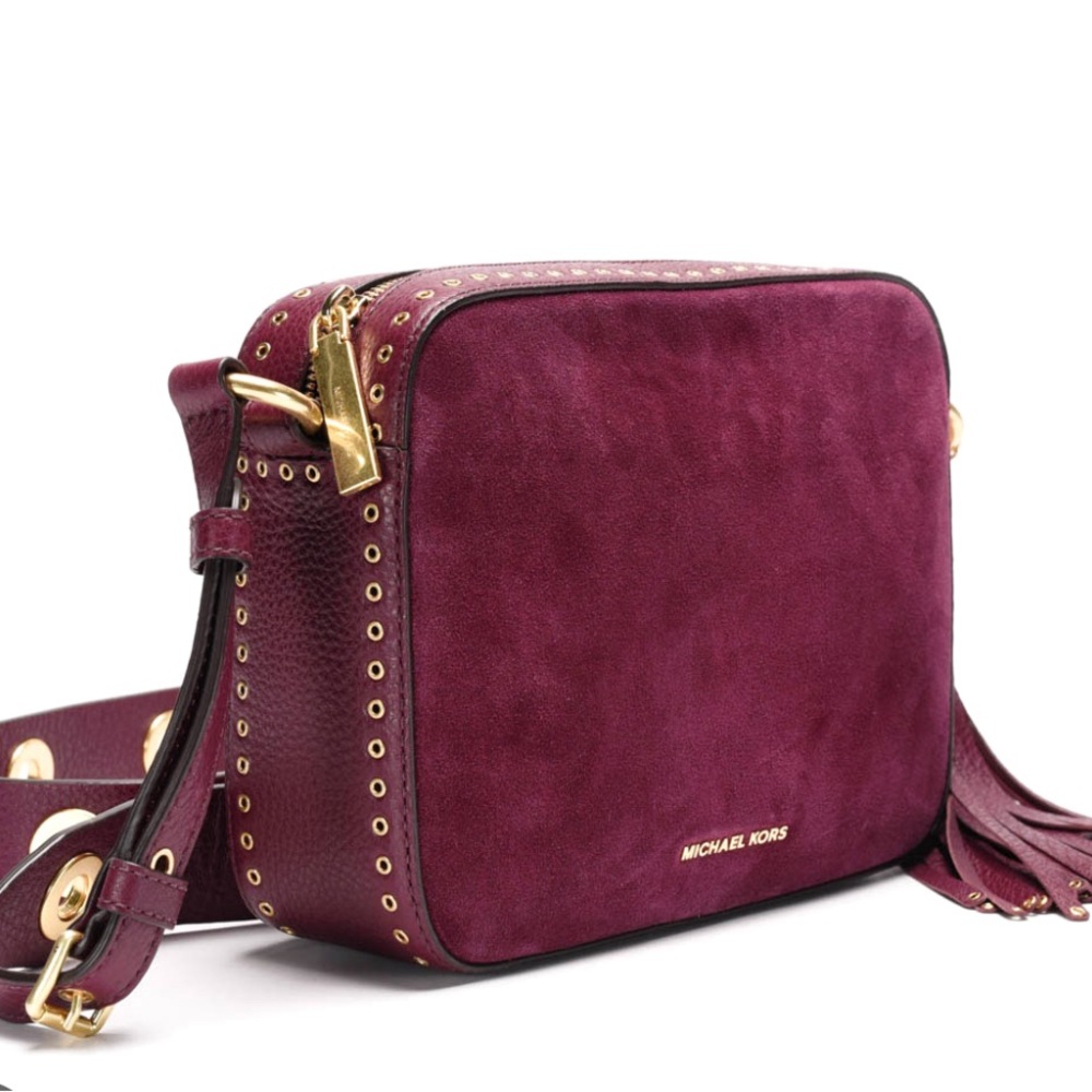 MICHAL KORS BROOKLYN LARGE SUEDE CROSSBODY IN BURGUNDY
